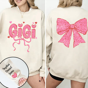 Gigi Nana And Kids Lovely Bow - Personalized Sweatshirt With Design On Sleeve - Meaningful Valentine Gifts For Grandma, Mom, Wife - NH96