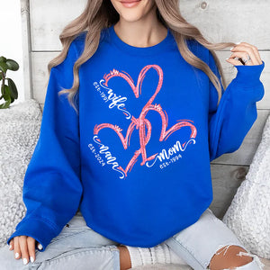 Love Mom, Love Nana Heart And Bow - Personalized Sweatshirt With Design On Sleeve - Meaningful Valentine Gifts For Grandma, Mom, Girlfriend, Wife - NH96