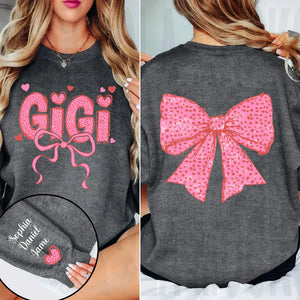 Gigi Nana And Kids Lovely Bow - Personalized Sweatshirt With Design On Sleeve - Meaningful Valentine Gifts For Grandma, Mom, Wife - NH96