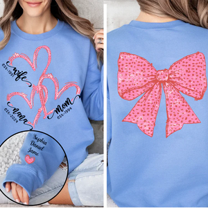 Love Mom, Love Nana Heart And Bow - Personalized Sweatshirt With Design On Sleeve - Meaningful Valentine Gifts For Grandma, Mom, Girlfriend, Wife - NH96