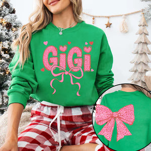 Gigi Nana And Kids Lovely Bow - Personalized Sweatshirt With Design On Sleeve - Meaningful Valentine Gifts For Grandma, Mom, Wife - NH96