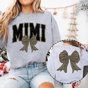 Black Mimi Leopard Bow - Personalized Sweatshirt With Design On Sleeve - Gift For Grandma, Mom, Wife - NH96