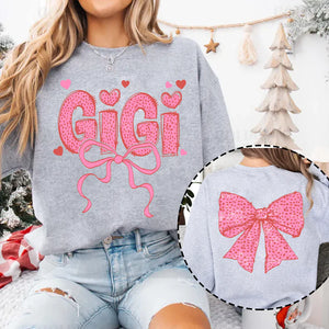 Gigi Nana And Kids Lovely Bow - Personalized Sweatshirt With Design On Sleeve - Meaningful Valentine Gifts For Grandma, Mom, Wife - NH96