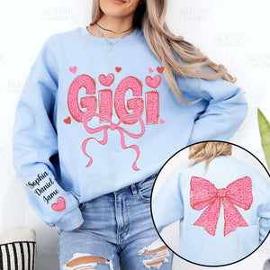 Gigi Nana And Kids Lovely Bow - Personalized Sweatshirt With Design On Sleeve - Meaningful Valentine Gifts For Grandma, Mom, Wife - NH96