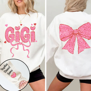 Gigi Nana And Kids Lovely Bow - Personalized Sweatshirt With Design On Sleeve - Meaningful Valentine Gifts For Grandma, Mom, Wife - NH96