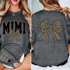 Black Mimi Leopard Bow - Personalized Sweatshirt With Design On Sleeve - Gift For Grandma, Mom, Wife - NH96