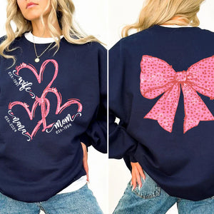 Love Mom, Love Nana Heart And Bow - Personalized Sweatshirt With Design On Sleeve - Meaningful Valentine Gifts For Grandma, Mom, Girlfriend, Wife - NH96