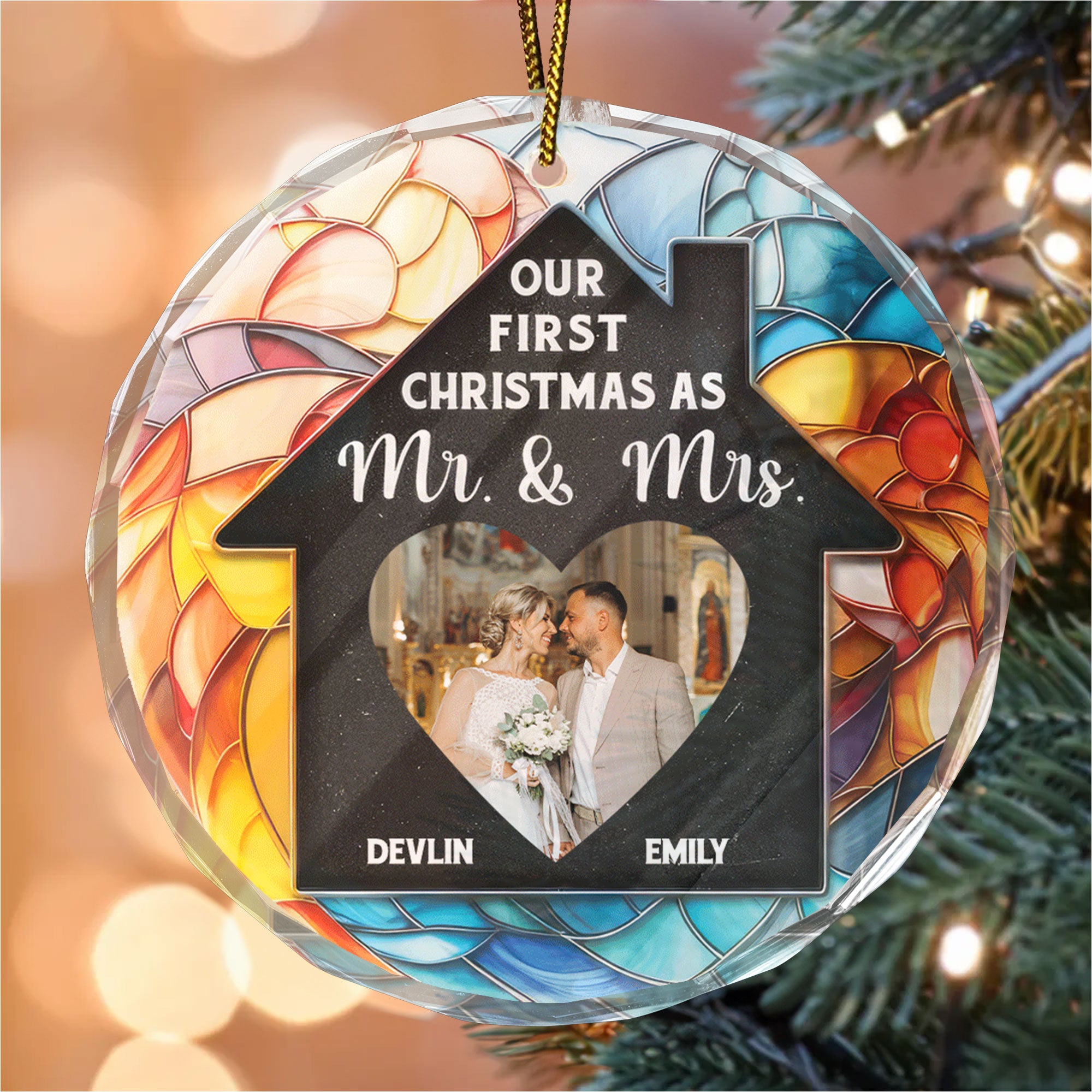 Custom Photo Our First Christmas In Our New Home - Gift for Couples, Wedding - Personalized Glass Ornament NH96