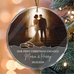 Custom Photo First Christmas Engaged - Gift for Couples, Wedding - Personalized Glass Ornament NH96