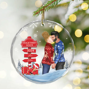 Couple Kissing Sign - Gift for Couples, Wedding - Personalized Glass Ornament - CL30 NH96