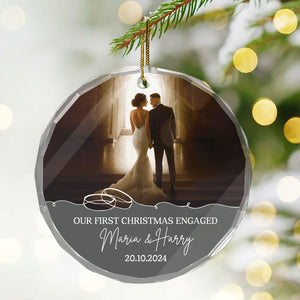 Custom Photo First Christmas Engaged - Gift for Couples, Wedding - Personalized Glass Ornament NH96