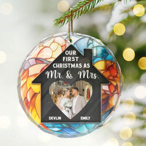 Custom Photo Our First Christmas In Our New Home - Gift for Couples, Wedding - Personalized Glass Ornament NH96