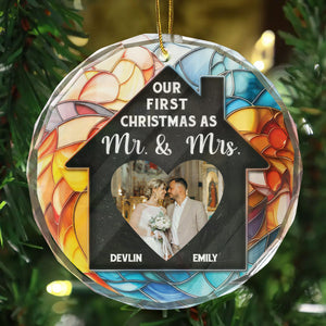 Custom Photo Our First Christmas In Our New Home - Gift for Couples, Wedding - Personalized Glass Ornament NH96