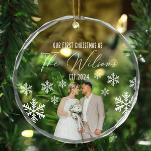 Custom Photo Our First Chistmas As The - Gift for Couples, Wedding - Personalized Glass Ornament NH96