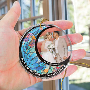 Custom Photo From Our First Kiss Till Our Last Breath - Gift for Couples, Wedding - Personalized Glass Ornament