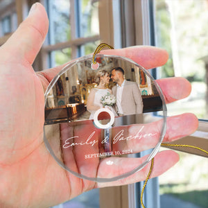 Custom Photo Record Player - Gift For Married Couple Date, Wedding, Anniversary - Personalized Glass Ornament NH96