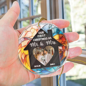 Custom Photo Our First Christmas In Our New Home - Gift for Couples, Wedding - Personalized Glass Ornament NH96