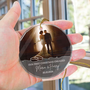 Custom Photo First Christmas Engaged - Gift for Couples, Wedding - Personalized Glass Ornament NH96