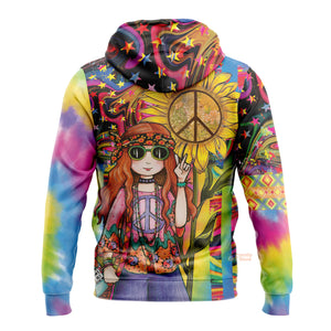 Hippie The Girl With Sunflower Peace Colorful - Hoodie For Men, Women