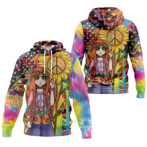 Hippie The Girl With Sunflower Peace Colorful - Hoodie For Men, Women