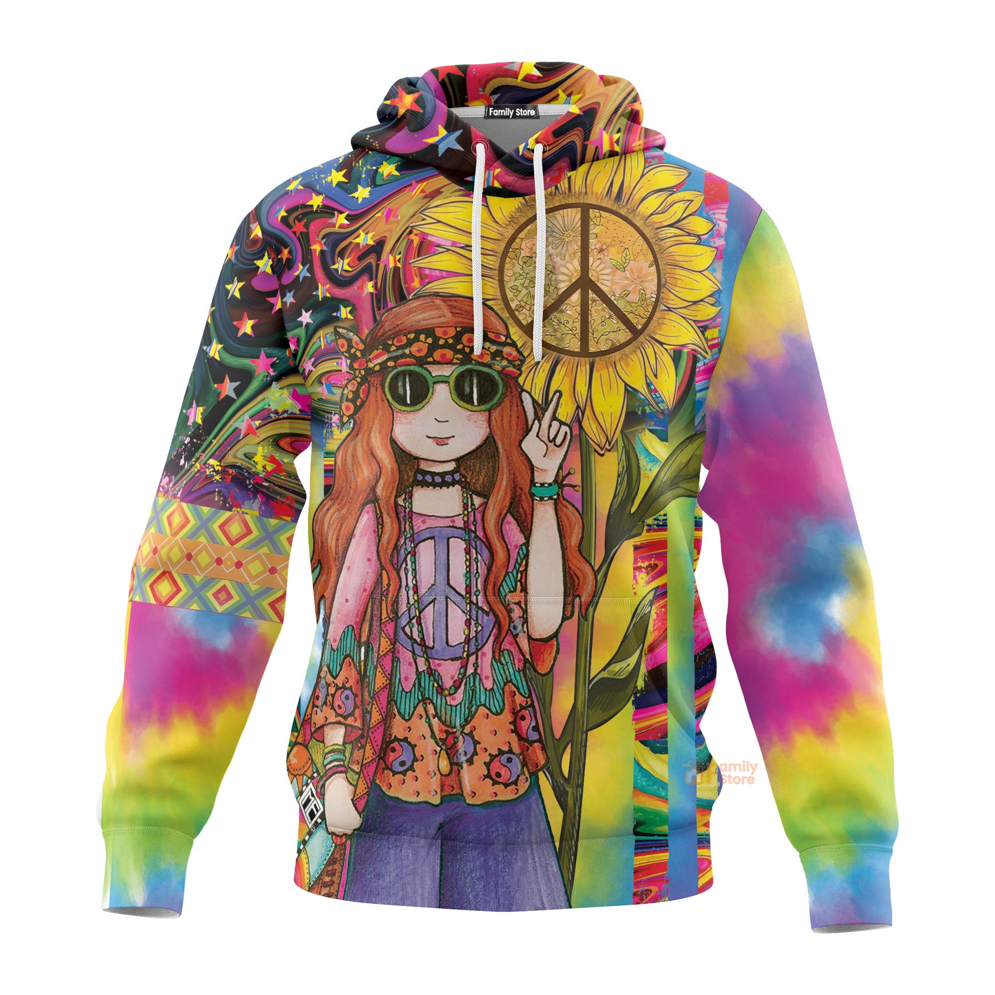Hippie The Girl With Sunflower Peace Colorful - Hoodie For Men, Women