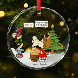 Peanuts I Love You More The End I Win - Personalized Glass Ornament - Gift For Couple, Husband Wife, Anniversary, Engagement, Wedding, Marriage Gift - CL45 NH96