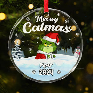 Wishing You A Pawsome And Merry Christmas Grinch Cats- Gift For Cat Lover, Pet Lovers - Personalized Glass Ornament - CL16 NH96