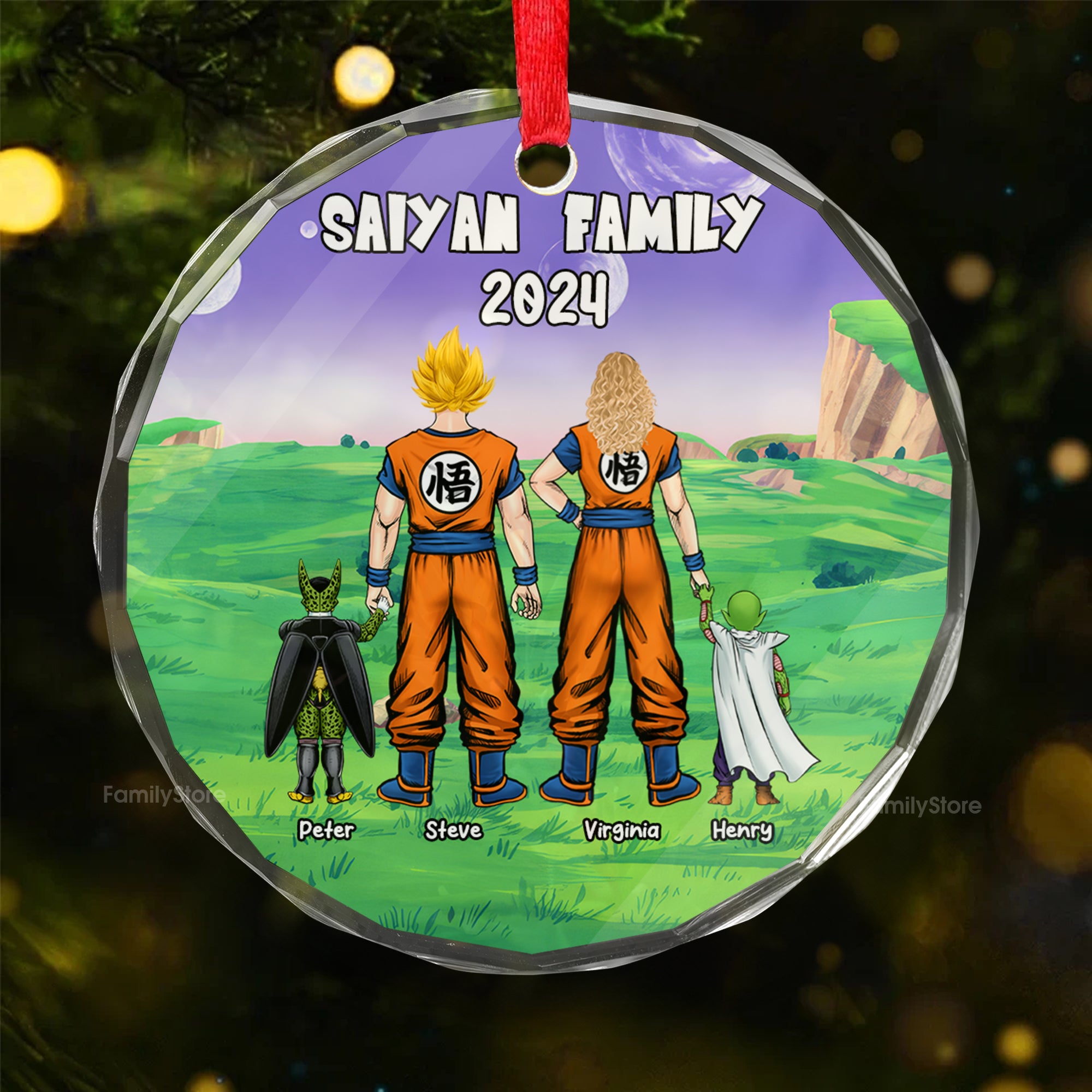 Dragon Ball Saiyan Family 2024 - Personalized Glass Ornament - Gift For Family Members - CL03 NA94