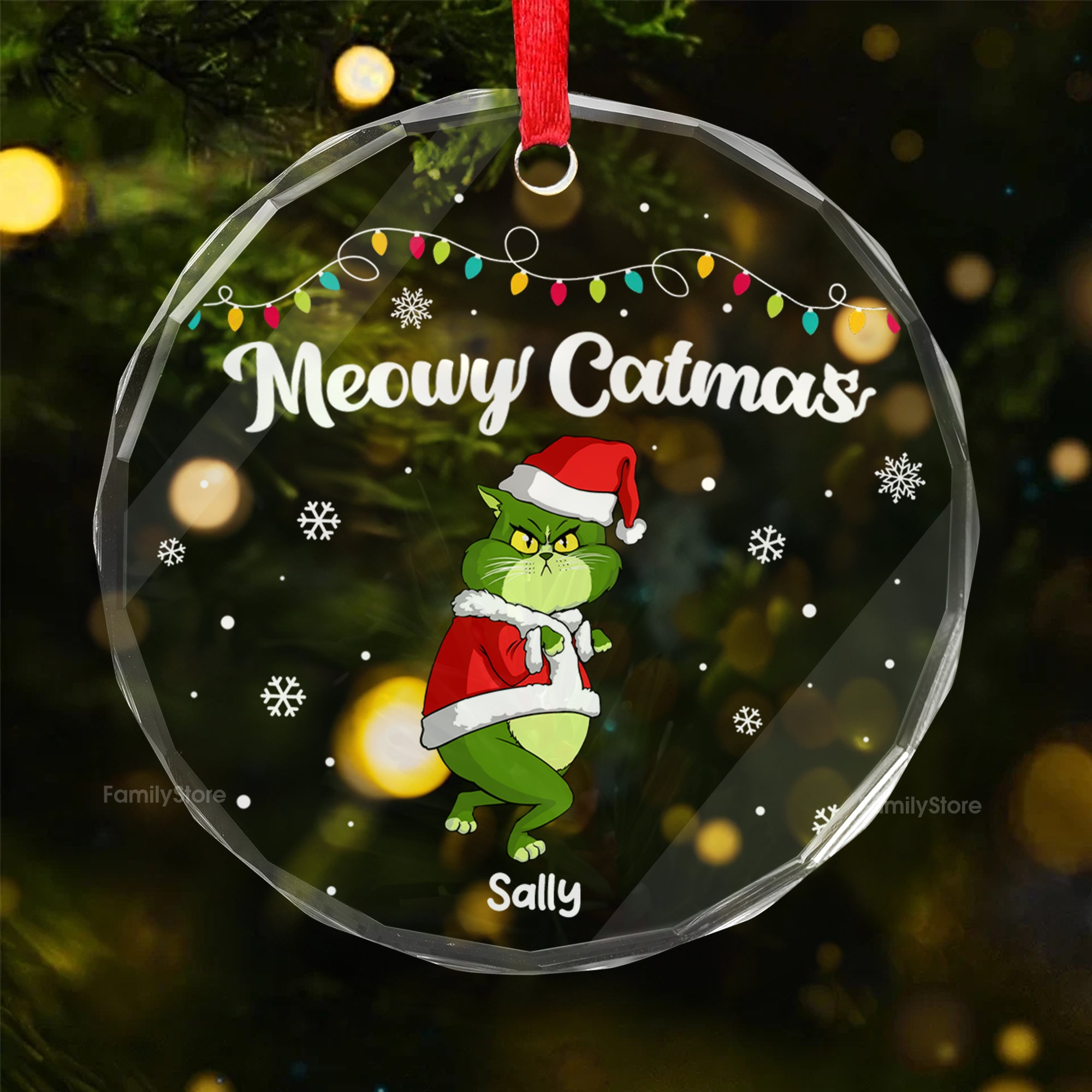 Happy Pawlidays Grinch Cats - Gift For Cat Lover, Pet Lovers - Personalized Glass Ornament - CL16 NH96