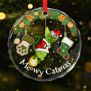 All I Want For Christmas Is Meow Grinch Cats- Gift For Cat Lover, Pet Lovers - Personalized Glass Ornament - CL16 NH96