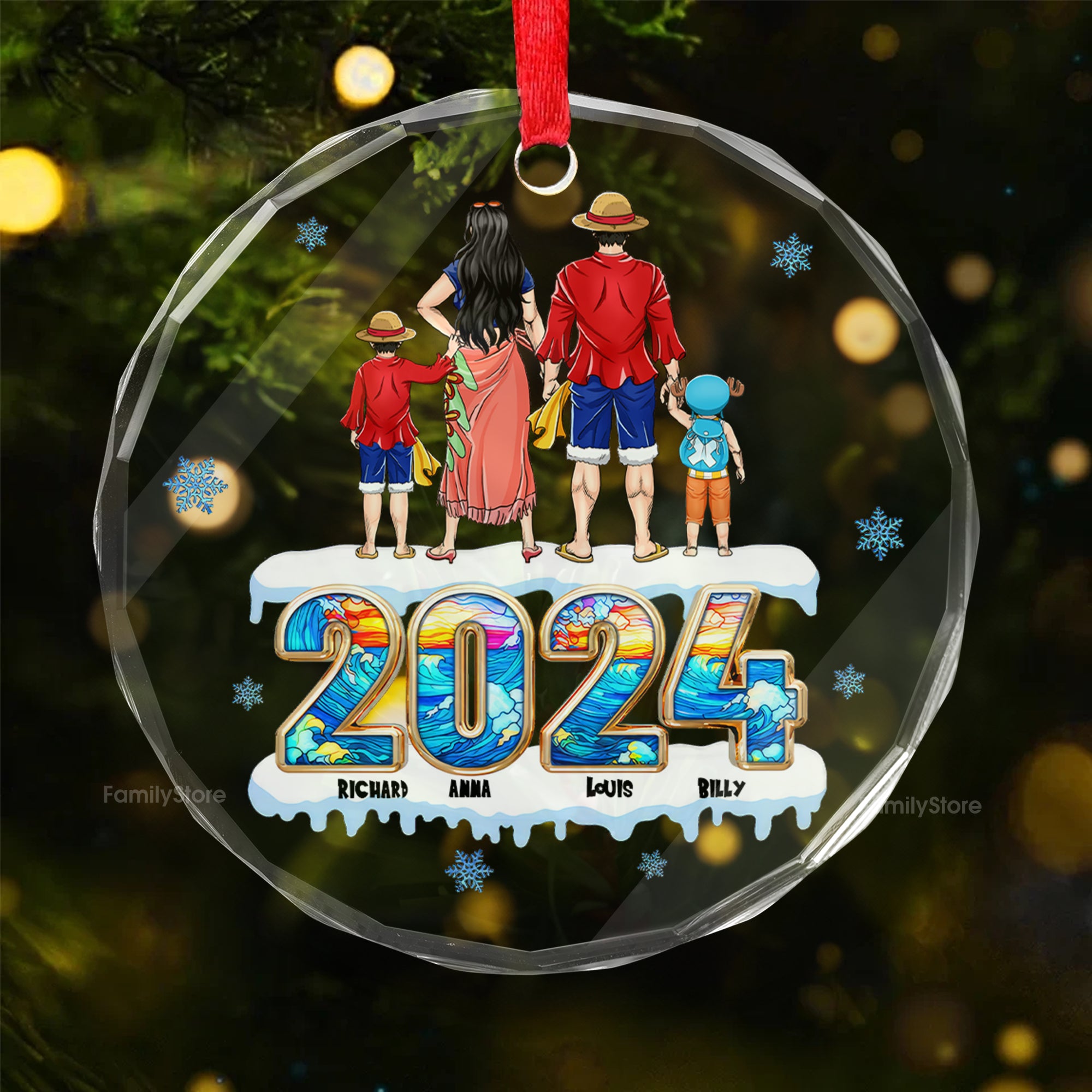 Best Pirate Family One Piece - Personalized Glass Ornament - Gift Christmas For Family Memmber, Gift For Mom, Gift for Dad - CL11 NH96