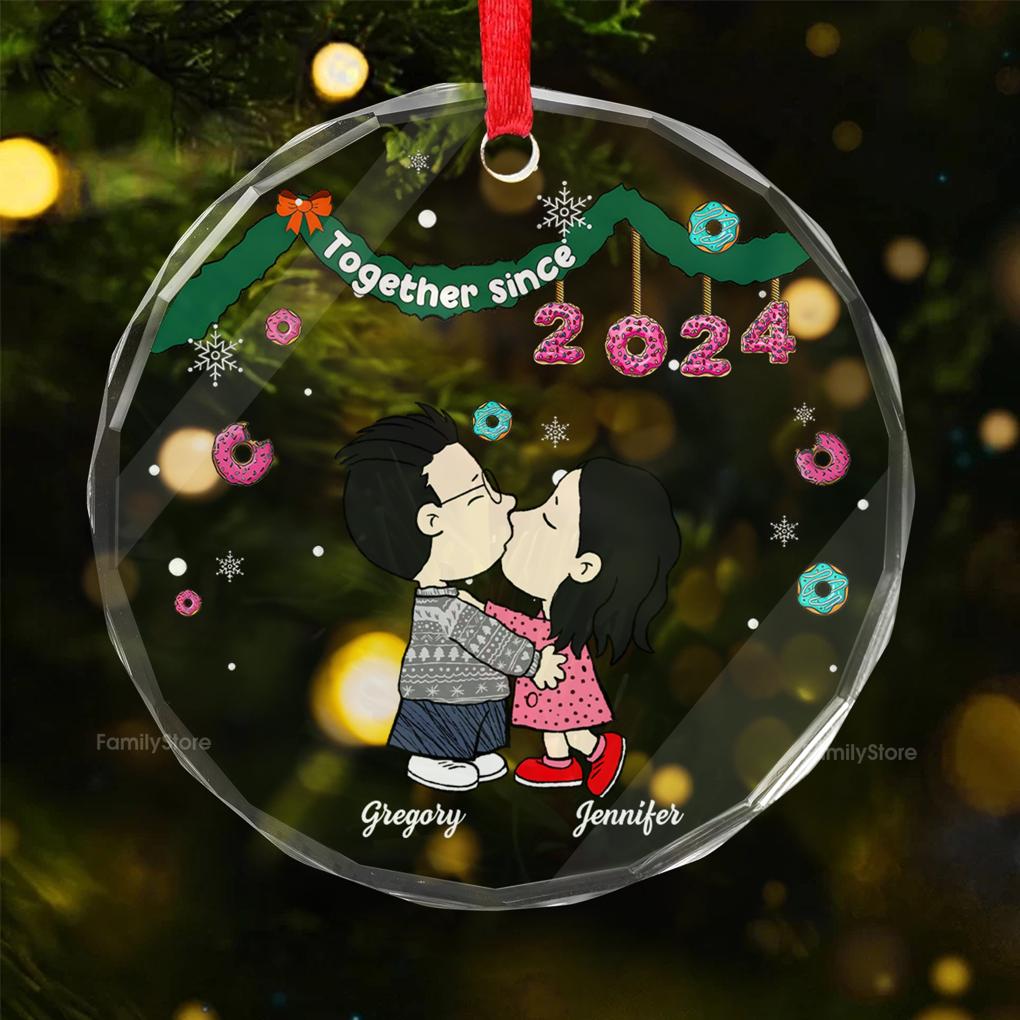 Together Sice Peanuts - Personalized Glass Ornament - Gift For Couple, Husband Wife, Anniversary, Engagement, Wedding, Marriage Gift - CL45 NH96