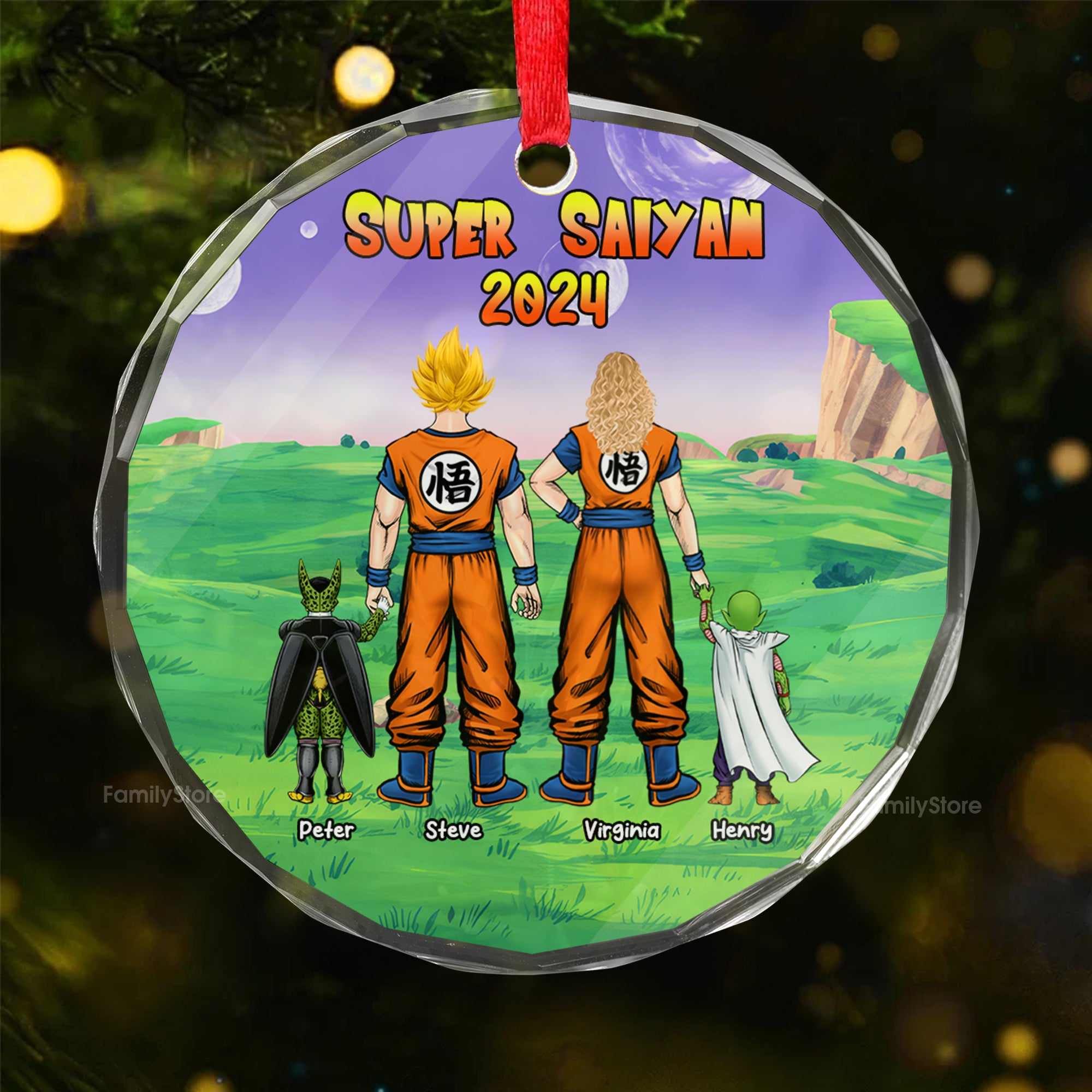 Dragon Ball Saiyan Family 2024 Version 2 - Personalized Glass Ornament - Gift For Family Members - CL03 NA94