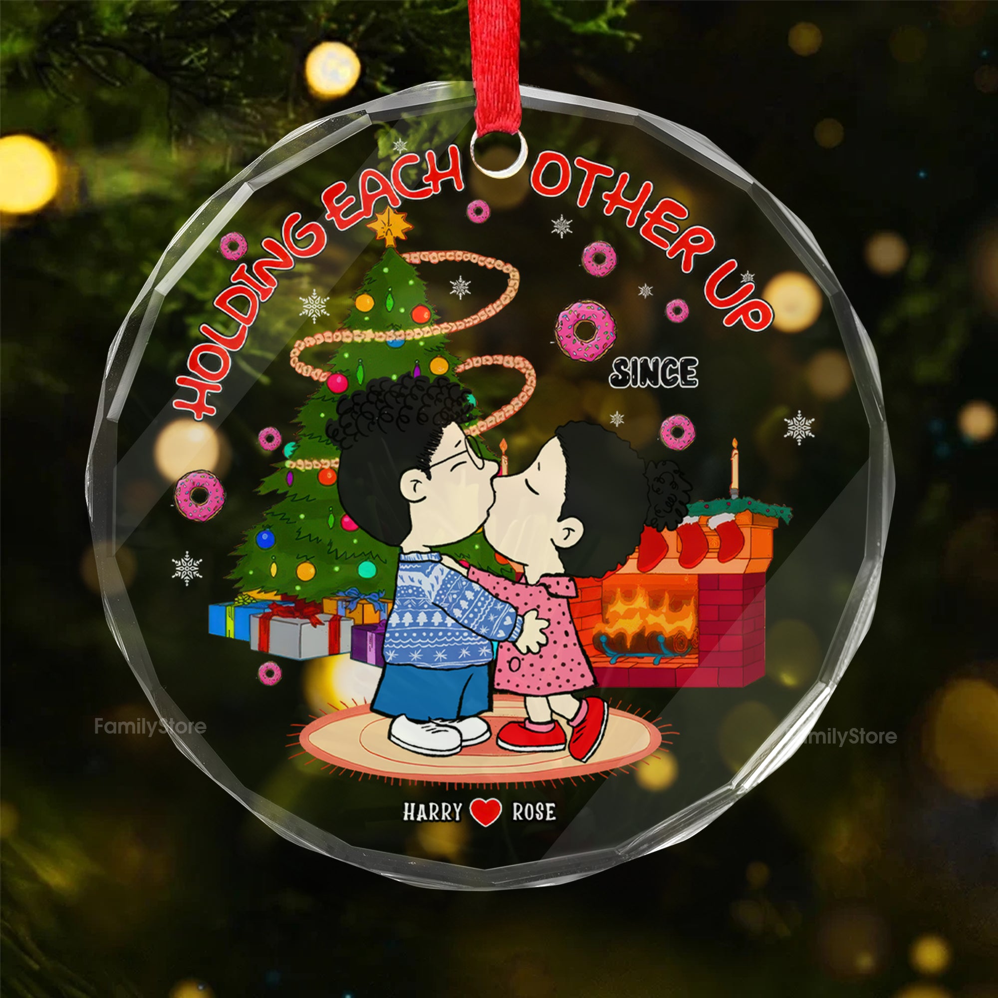 Peanuts Holding Each Other Up - Gift For Couples - Personalized Glass Ornament - CL45 NH96