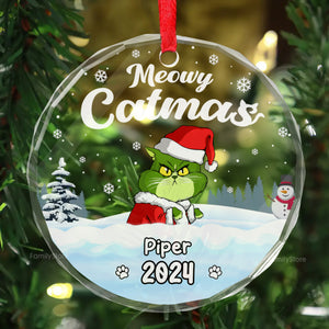 Wishing You A Pawsome And Merry Christmas Grinch Cats- Gift For Cat Lover, Pet Lovers - Personalized Glass Ornament - CL16 NH96