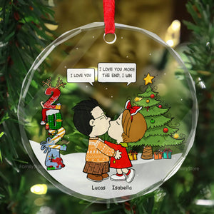 Peanuts I Love You More The End I Win - Personalized Glass Ornament - Gift For Couple, Husband Wife, Anniversary, Engagement, Wedding, Marriage Gift - CL45 NH96