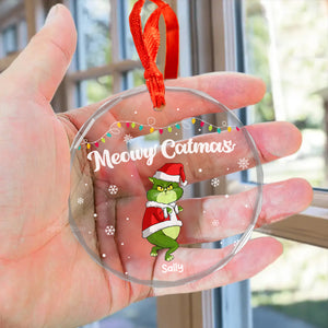 Happy Pawlidays Grinch Cats - Gift For Cat Lover, Pet Lovers - Personalized Glass Ornament - CL16 NH96