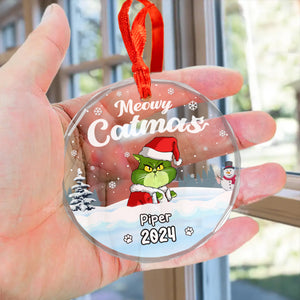 Wishing You A Pawsome And Merry Christmas Grinch Cats- Gift For Cat Lover, Pet Lovers - Personalized Glass Ornament - CL16 NH96