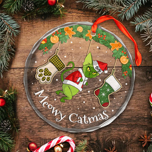 All I Want For Christmas Is Meow Grinch Cats- Gift For Cat Lover, Pet Lovers - Personalized Glass Ornament - CL16 NH96