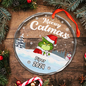 Wishing You A Pawsome And Merry Christmas Grinch Cats- Gift For Cat Lover, Pet Lovers - Personalized Glass Ornament - CL16 NH96