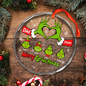 Christmas With Us The Family Or Green Monster - Gift For Family - Personalized Glass Ornament - CL42 NA94