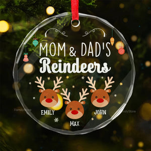 Reindeers In Our Home - Gift For Family - Personalized Glass Ornament NA94