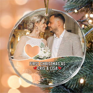 Custom Photo First Christmas As Mr & Mrs Couples - Gift for Couples, Wedding - Personalized Glass Ornament NH96