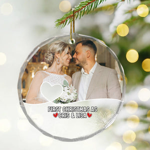 Custom Photo First Christmas As Mr & Mrs Couples - Gift for Couples, Wedding - Personalized Glass Ornament NH96