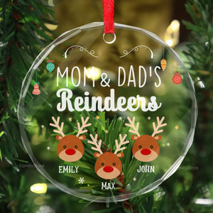 Reindeers In Our Home - Gift For Family - Personalized Glass Ornament NA94