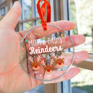 Reindeers In Our Home - Gift For Family - Personalized Glass Ornament NA94