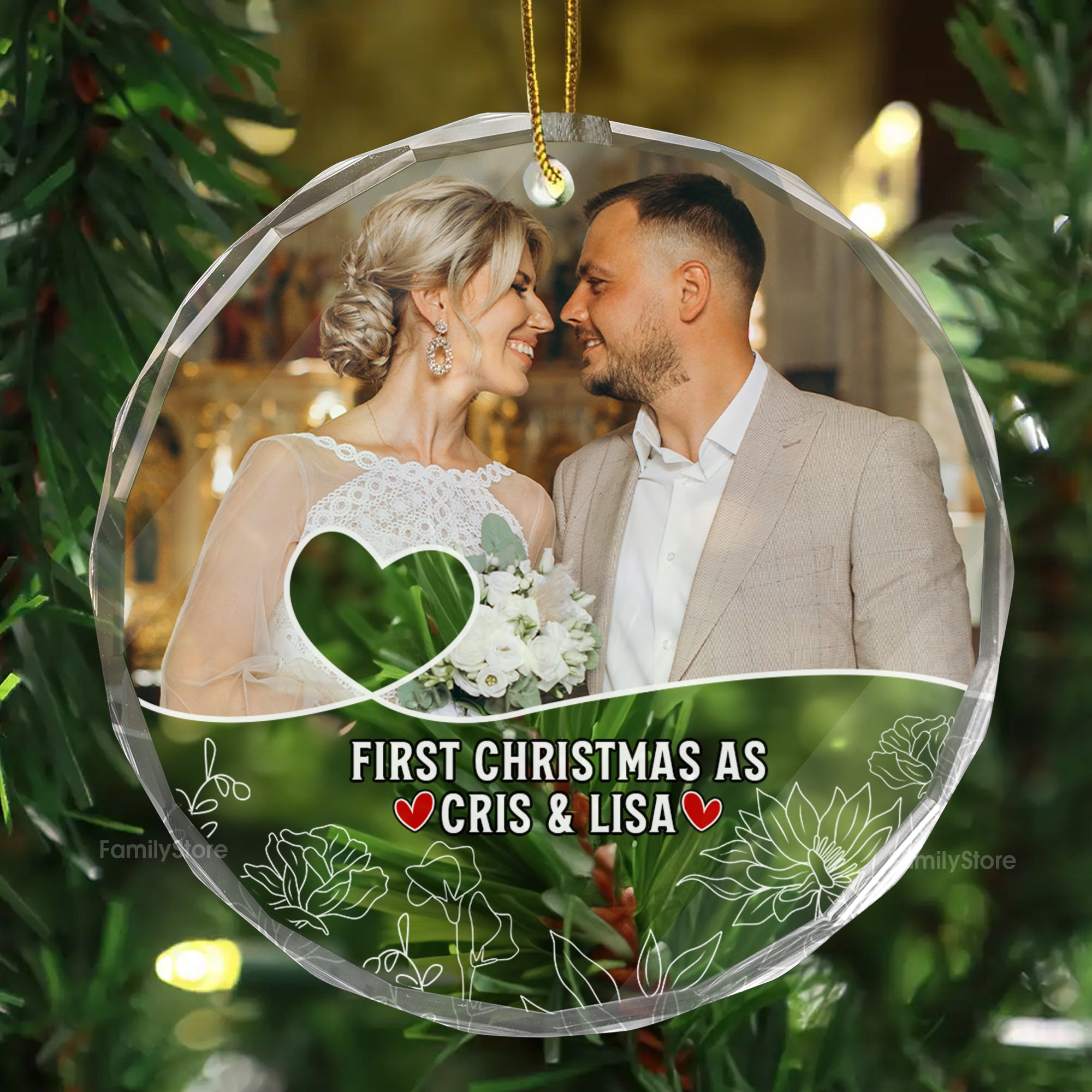 Custom Photo First Christmas As Mr & Mrs Couples - Gift for Couples, Wedding - Personalized Glass Ornament NH96