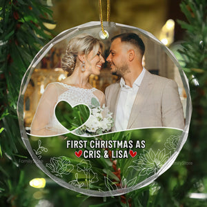 Custom Photo First Christmas As Mr & Mrs Couples - Gift for Couples, Wedding - Personalized Glass Ornament NH96