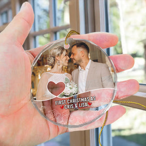 Custom Photo First Christmas As Mr & Mrs Couples - Gift for Couples, Wedding - Personalized Glass Ornament NH96