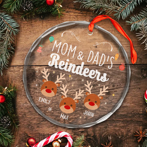 Reindeers In Our Home - Gift For Family - Personalized Glass Ornament NA94